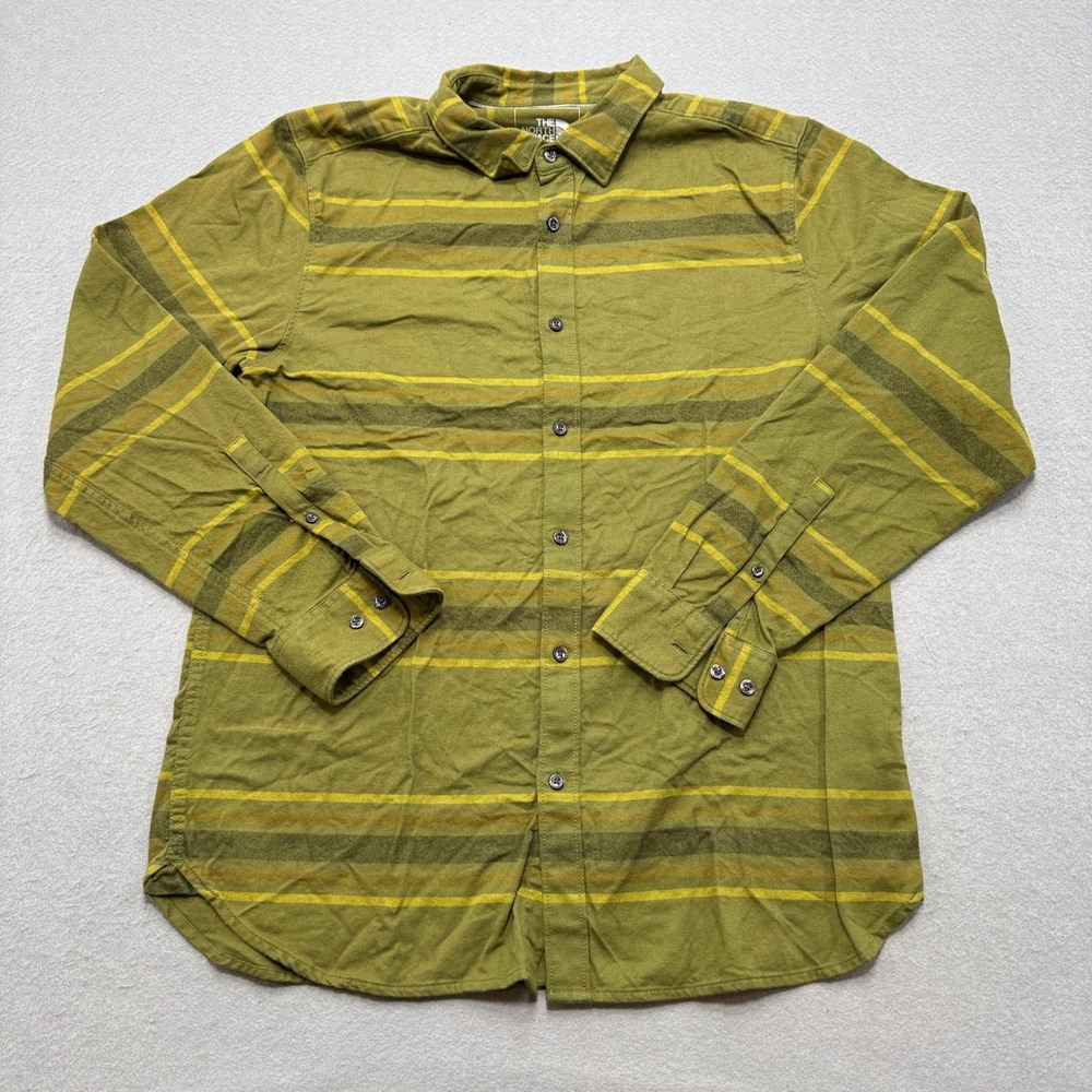 The North Face Flannel Shirt Men's Large Green Striped Long Sleeve Button Down‎